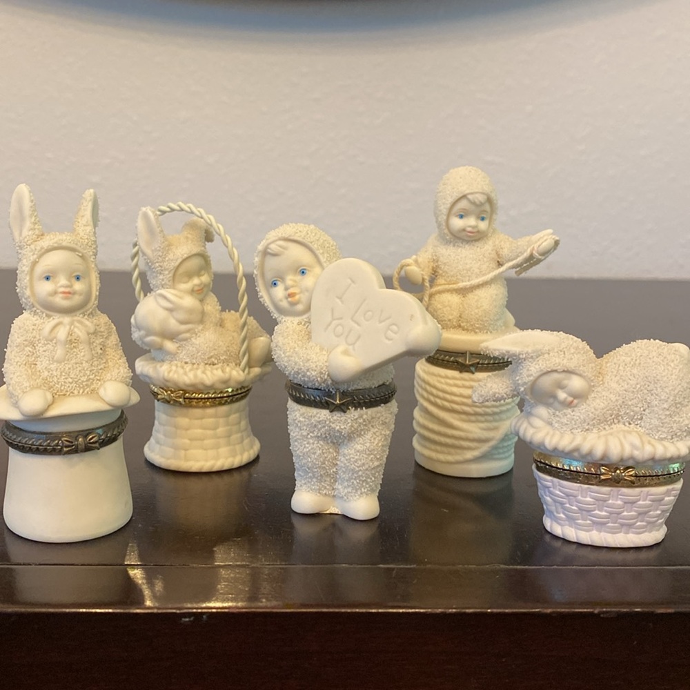 Vintage Department 56 Snowbabies Hinged Trinket Boxes, Set of 5